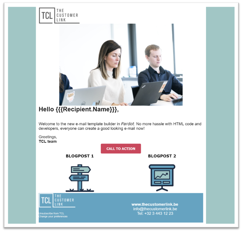 Email template created in about a small hour with the Pardot Lightning Email Template Builder