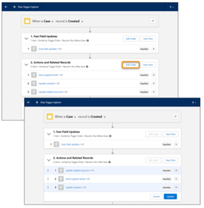 Reorder flows in the Salesforce Flow Trigger Explorer